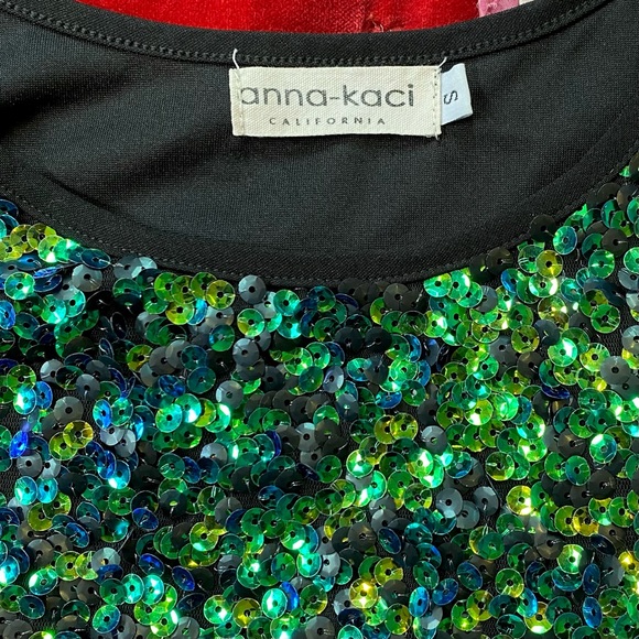 Anna Kaci Sparkle & Shine Green Beetle Toned Sequined Tank Top Goth Mermaid - Picture 11 of 11